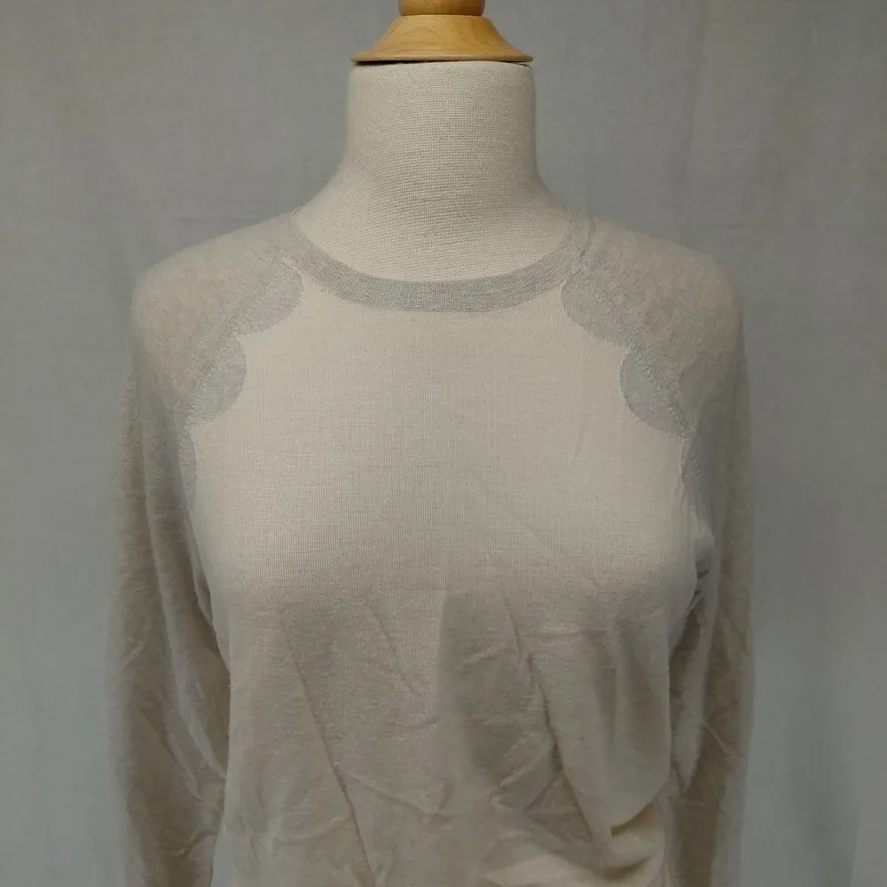 J.Crew Ringer Style LS Crewneck lightweight sweater cream/ gray SZ M